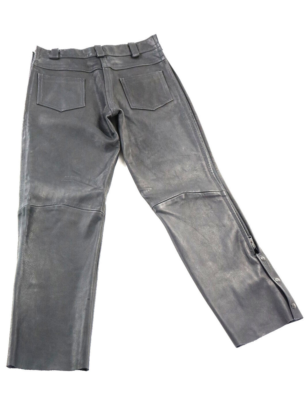 vintage USA kerr leathers chaps pants pant S 32 x 30.5 black leather biker zip